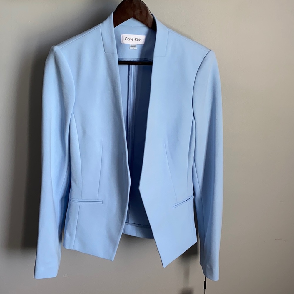 Calvin Klein Light Blue Open-Front Blazer